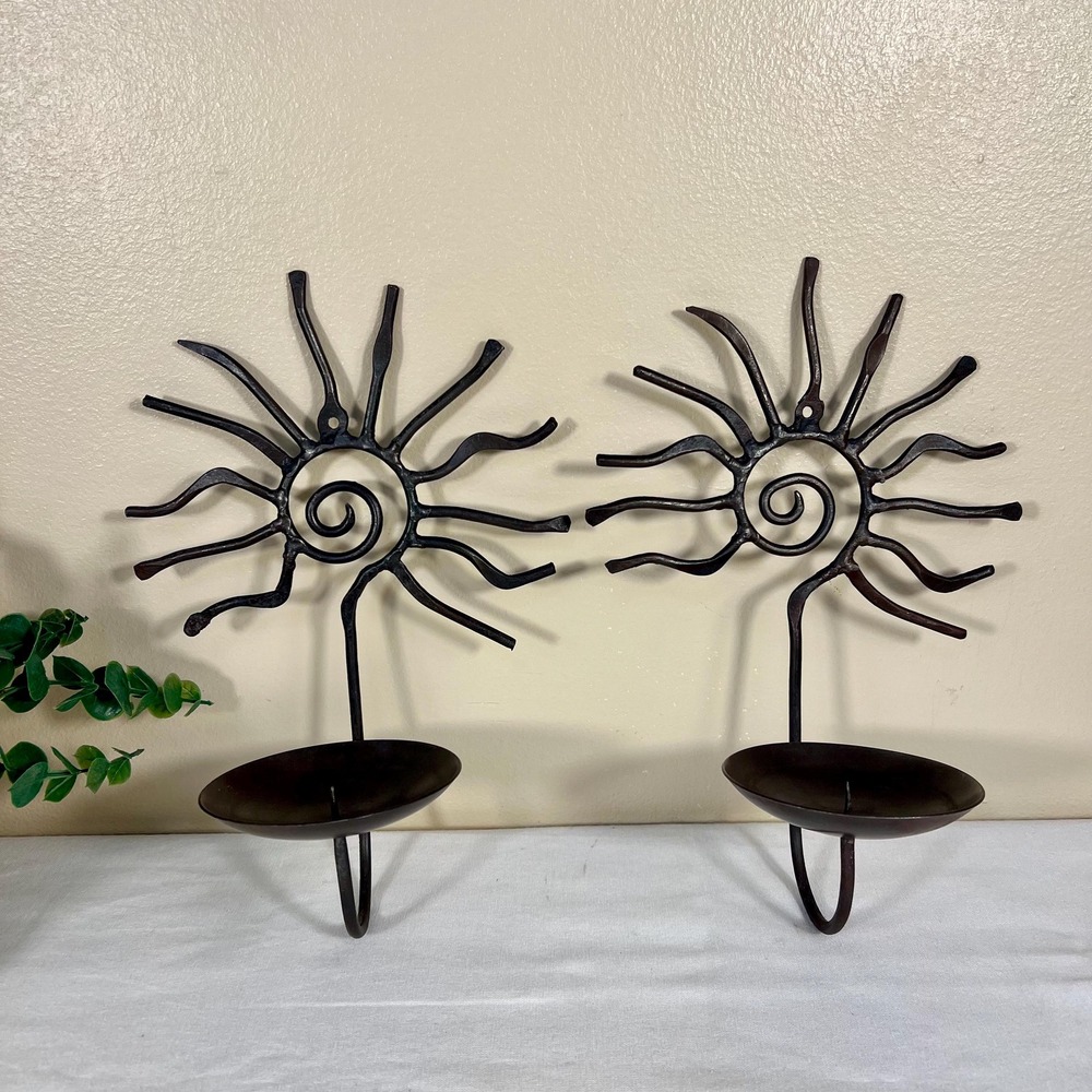 Vintage Pier 1 Celestial Sun Iron Candle Holder Scones | Set of 2